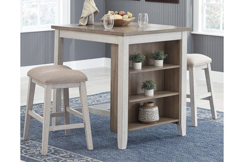 Skempton White/Light Brown Counter Height Dining Table and Bar Stools (Set of 3) - Gate FurnitureCounter Height Table