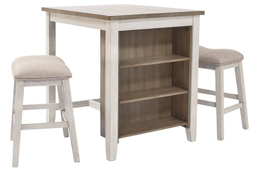 Skempton White/Light Brown Counter Height Dining Table and Bar Stools (Set of 3) - Gate FurnitureCounter Height Table