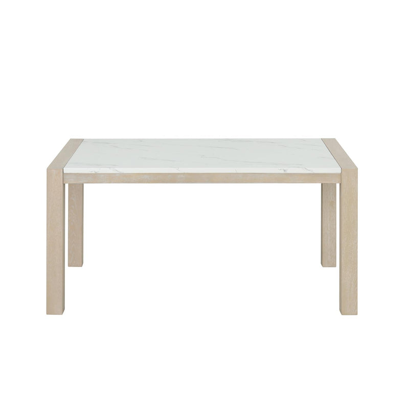 Skyla - White & Oak Rectangular Shape Dining Table with Faux Marble Top - D214-Table