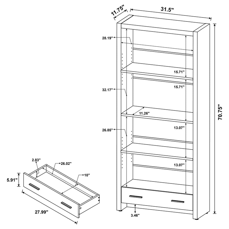 Skylar 71-inch 5-shelf Bookcase with Drawer Cappuccino - 800905
