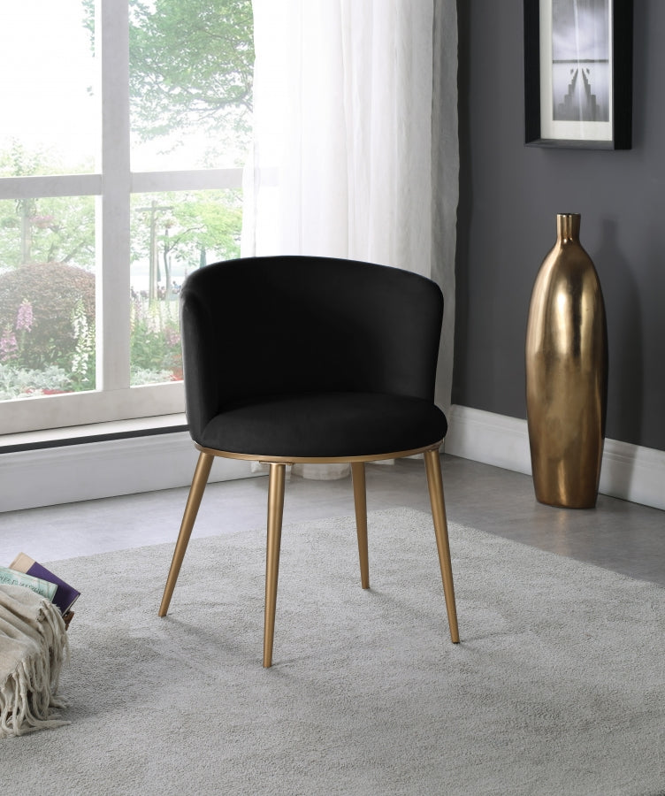 Skylar Velvet Upholstered Dining Chair in Black, Set of 2 - 965Black-C
