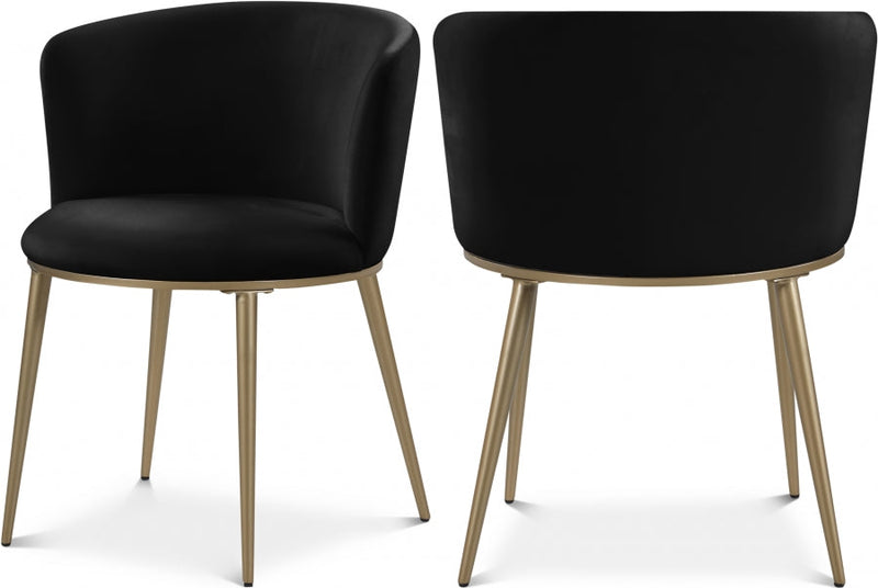Skylar Velvet Upholstered Dining Chair in Black, Set of 2 - 965Black-C