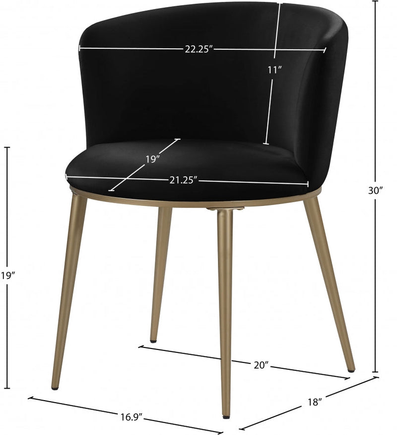 Skylar Velvet Upholstered Dining Chair in Black, Set of 2 - 965Black-C