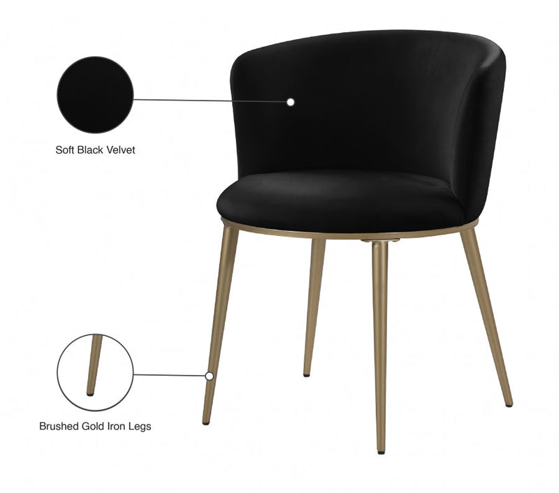 Skylar Velvet Upholstered Dining Chair in Black, Set of 2 - 965Black-C