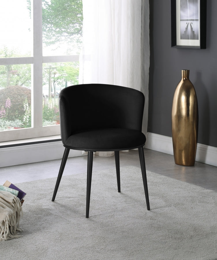 Skylar Velvet Upholstered Dining Chair in Black, Set of 2 - 966Black-C