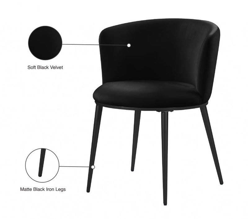 Skylar Velvet Upholstered Dining Chair in Black, Set of 2 - 966Black-C