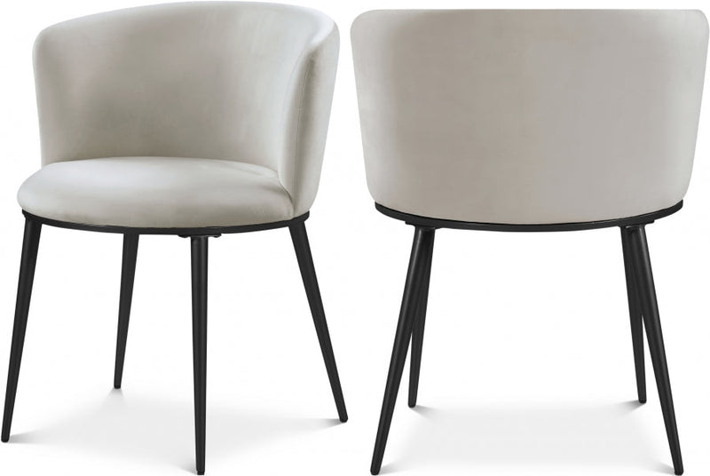 Skylar Velvet Upholstered Dining Chair in Cream, Set of 2 - 966Cream-C