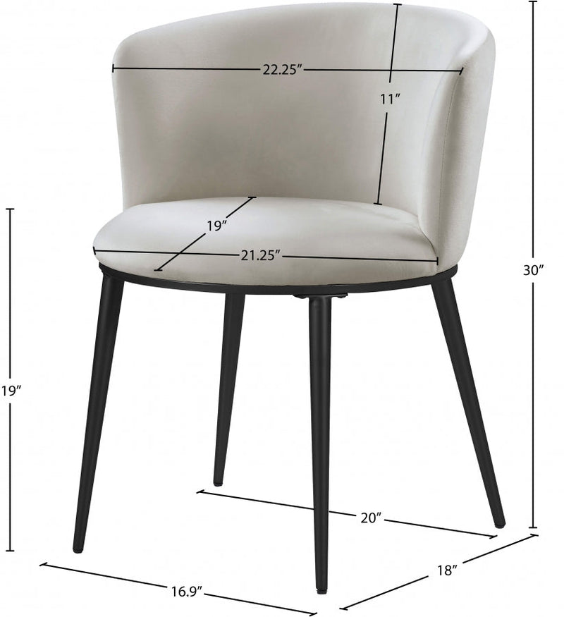 Skylar Velvet Upholstered Dining Chair in Cream, Set of 2 - 966Cream-C