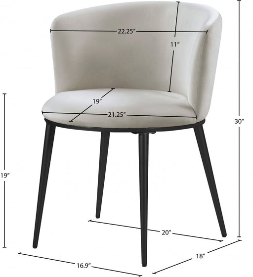 Skylar Velvet Upholstered Dining Chair in Cream, Set of 2 - 966Cream-C