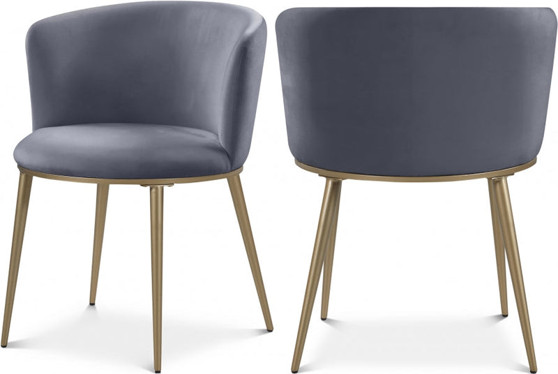 Skylar Velvet Upholstered Dining Chair in Grey, Set of 2 - 965Grey-C