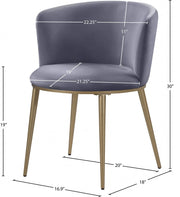 Skylar Velvet Upholstered Dining Chair in Grey, Set of 2 - 965Grey-C