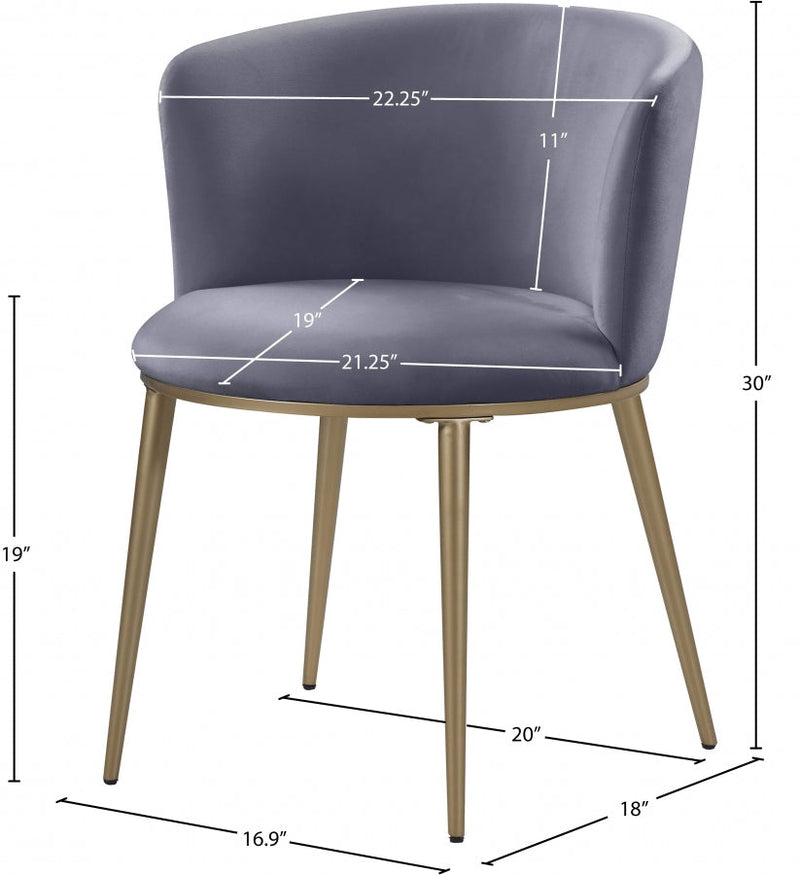 Skylar Velvet Upholstered Dining Chair in Grey, Set of 2 - 965Grey-C