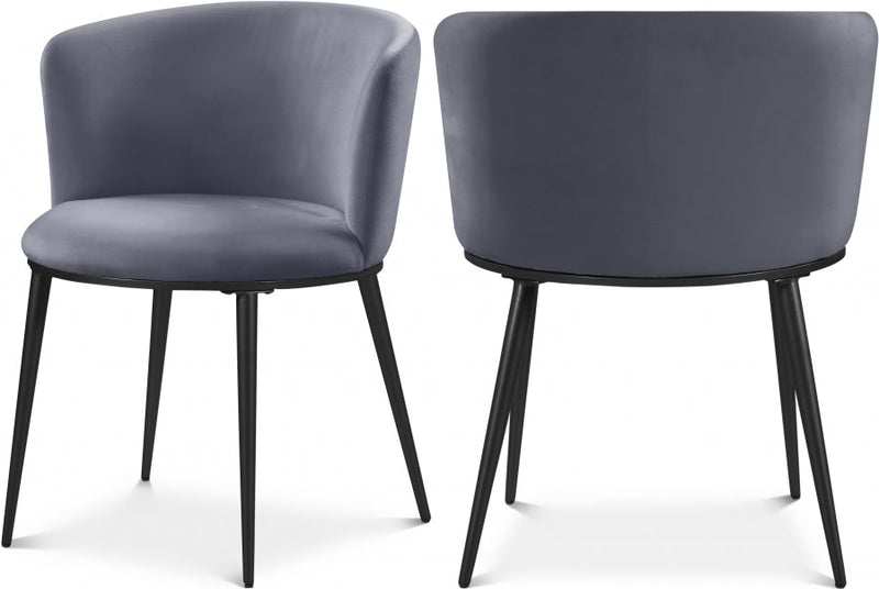 Skylar Velvet Upholstered Dining Chair in Grey, Set of 2 - 966Grey-C