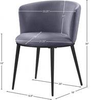 Skylar Velvet Upholstered Dining Chair in Grey, Set of 2 - 966Grey-C