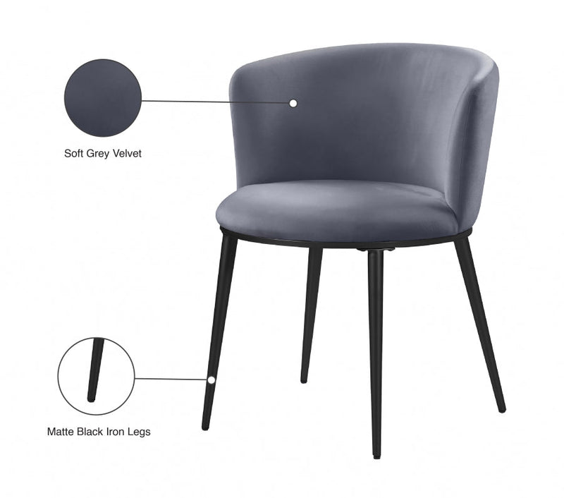 Skylar Velvet Upholstered Dining Chair in Grey, Set of 2 - 966Grey-C