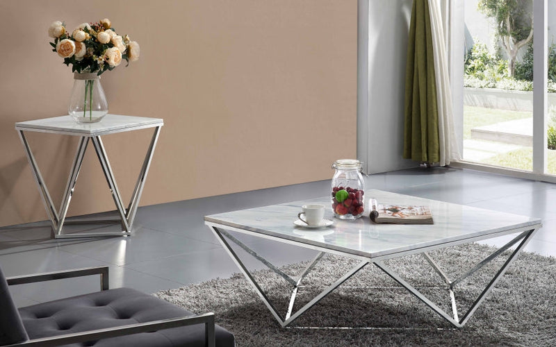 Skyler Marble Top And Chrome Steel Base Coffee Table in Chrome - 244-C
