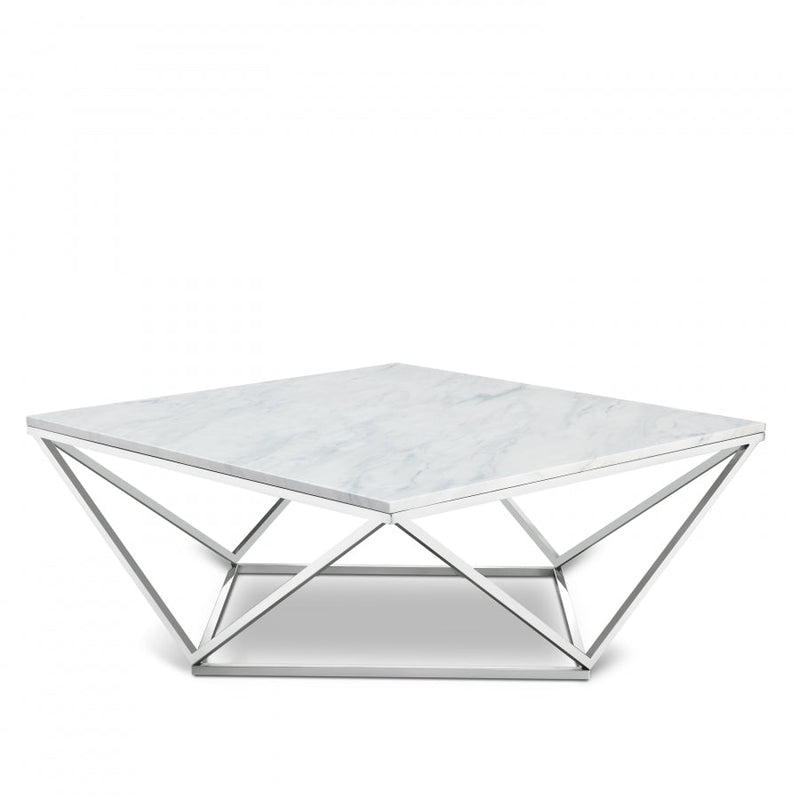 Skyler Marble Top And Chrome Steel Base Coffee Table in Chrome - 244-C