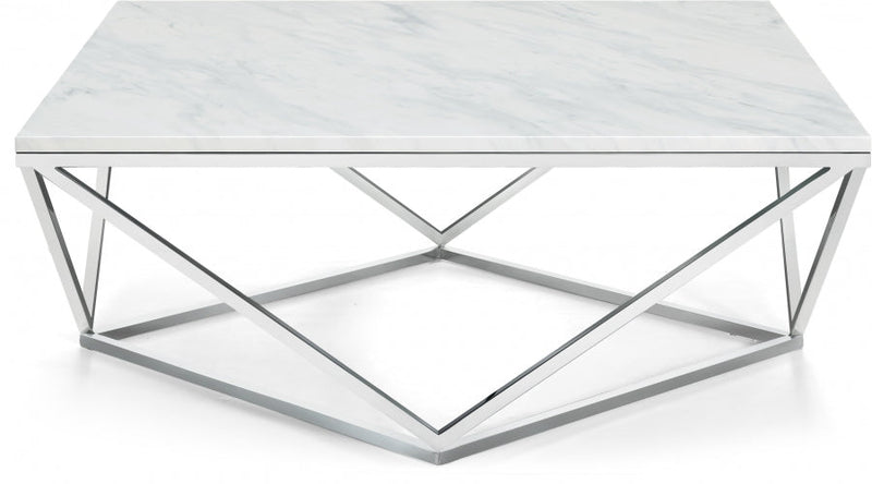 Skyler Marble Top And Chrome Steel Base Coffee Table in Chrome - 244-C