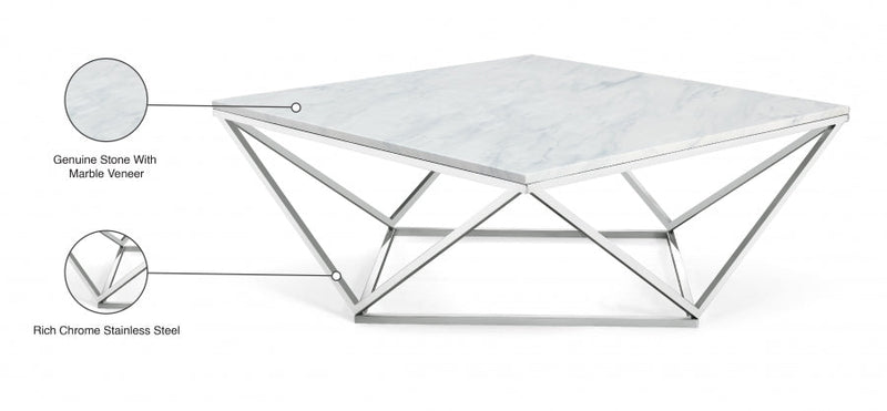 Skyler Marble Top And Chrome Steel Base Coffee Table in Chrome - 244-C