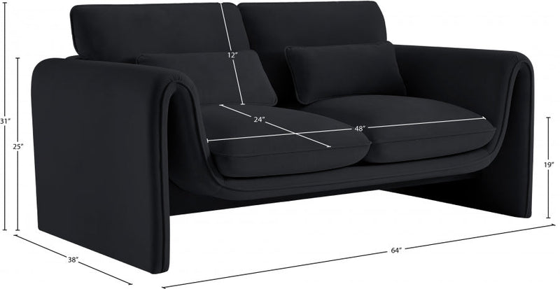 Sloan 64" Velvet Upholstered Loveseat in Black - 199Black-L