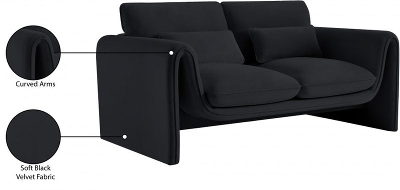 Sloan 64" Velvet Upholstered Loveseat in Black - 199Black-L