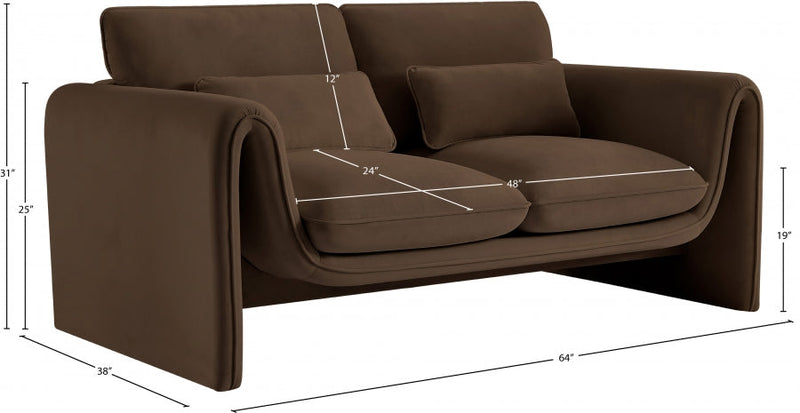 Sloan 64" Velvet Upholstered Loveseat in Brown - 199Brown-L