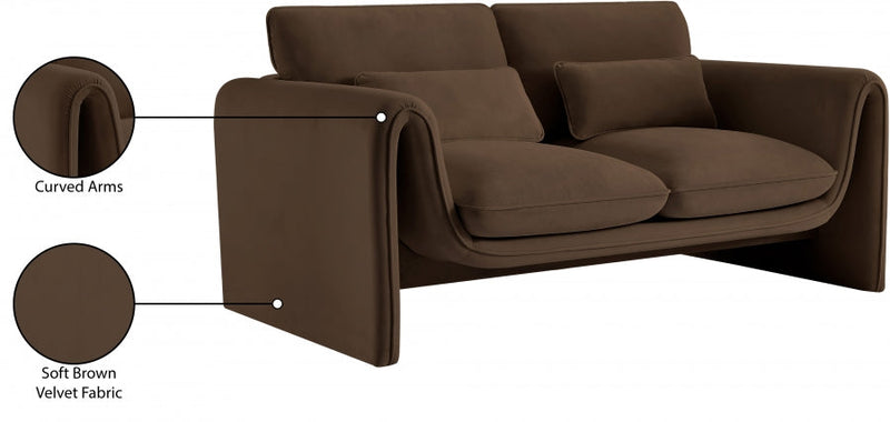 Sloan 64" Velvet Upholstered Loveseat in Brown - 199Brown-L