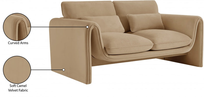 Sloan 64" Velvet Upholstered Loveseat in Camel - 199Camel-L