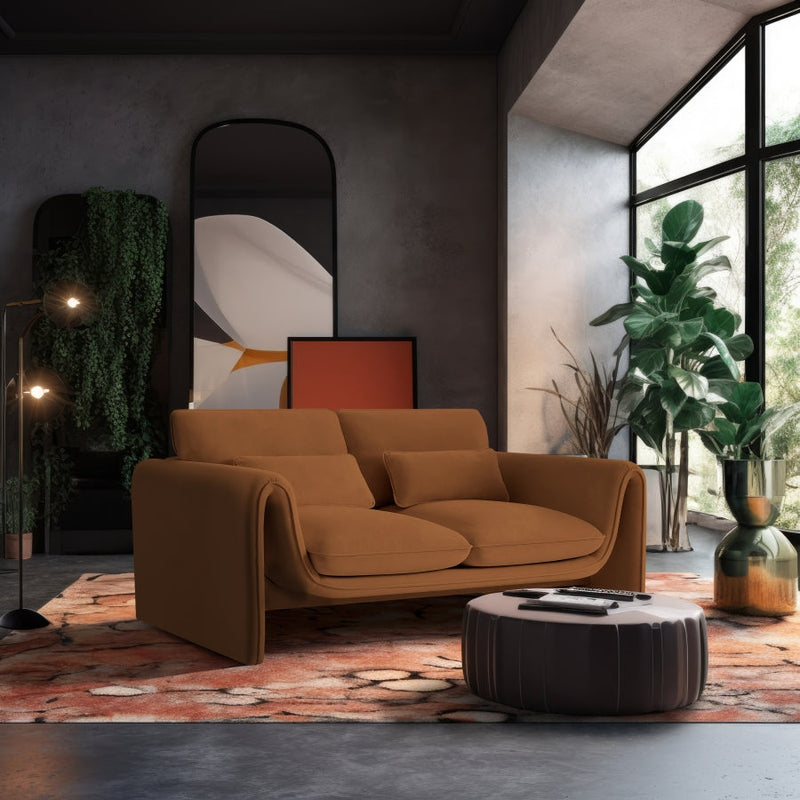 Sloan 64" Velvet Upholstered Loveseat in Saddle - 199Saddle-L