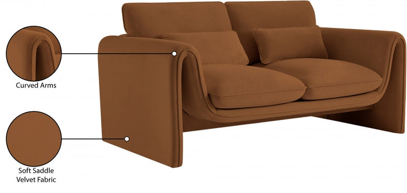 Sloan 64" Velvet Upholstered Loveseat in Saddle - 199Saddle-L