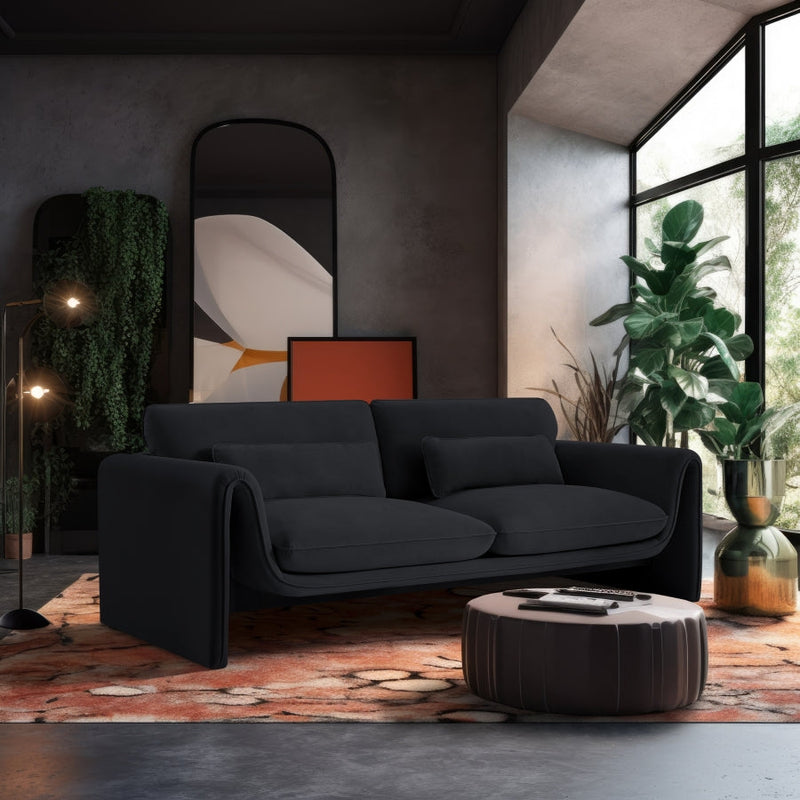 Sloan 86" Velvet Upholstered Sofa in Black - 199Black-S