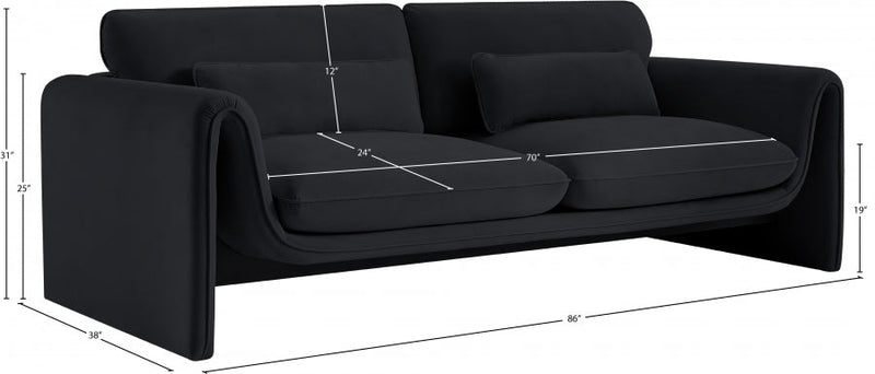 Sloan 86" Velvet Upholstered Sofa in Black - 199Black-S