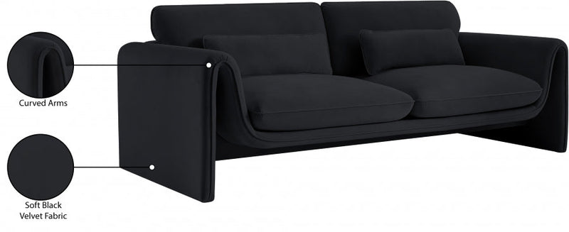 Sloan 86" Velvet Upholstered Sofa in Black - 199Black-S