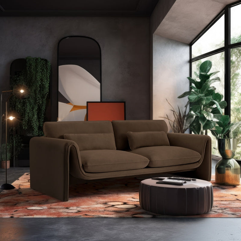 Sloan 86" Velvet Upholstered Sofa in Brown - 199Brown-S