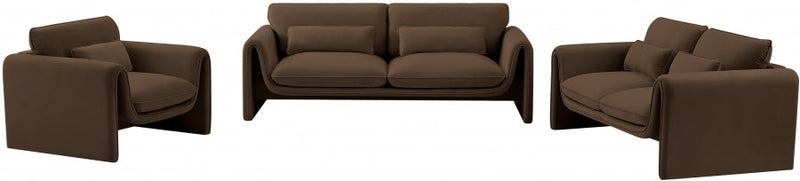 Sloan 86" Velvet Upholstered Sofa in Brown - 199Brown-S