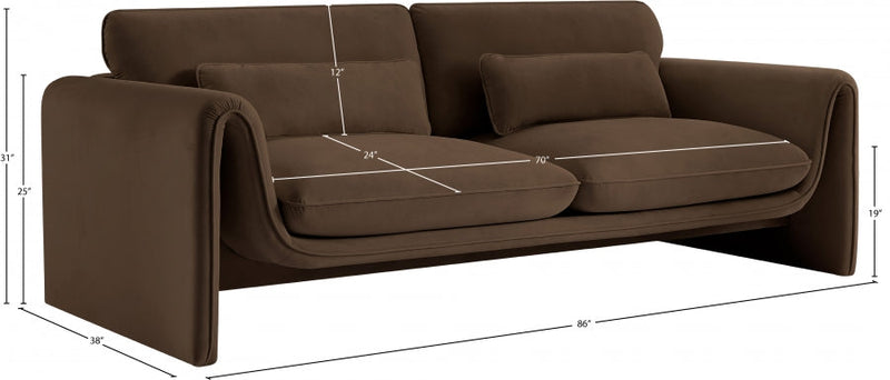 Sloan 86" Velvet Upholstered Sofa in Brown - 199Brown-S