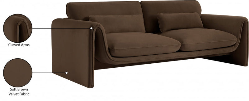 Sloan 86" Velvet Upholstered Sofa in Brown - 199Brown-S