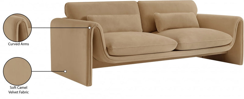 Sloan 86" Velvet Upholstered Sofa in Camel - 199Camel-S
