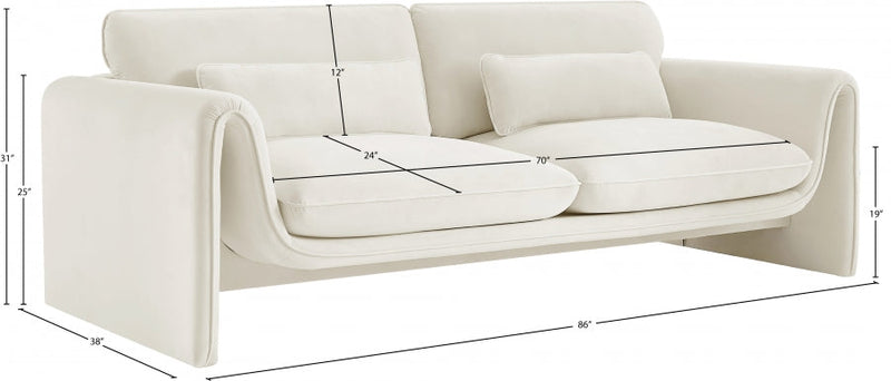 Sloan 86" Velvet Upholstered Sofa in Cream - 199Cream-S