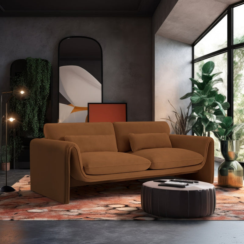 Sloan 86" Velvet Upholstered Sofa in Saddle - 199Saddle-S