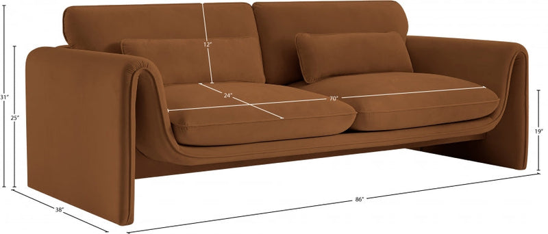 Sloan 86" Velvet Upholstered Sofa in Saddle - 199Saddle-S