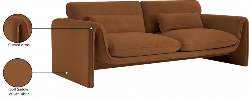 Sloan 86" Velvet Upholstered Sofa in Saddle - 199Saddle-S