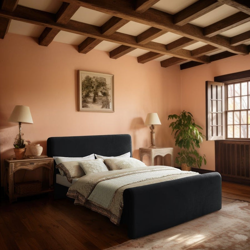 Sloan Velvet Queen Bed (3 Boxes) Black - Gate FurnitureQueen Bed