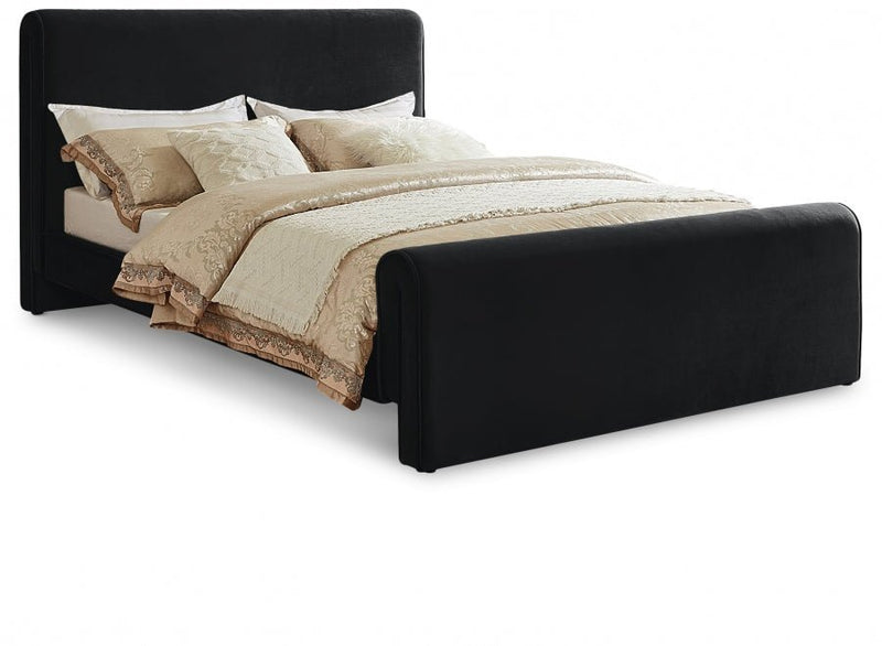 Sloan Velvet Queen Bed (3 Boxes) Black - Gate FurnitureQueen Bed
