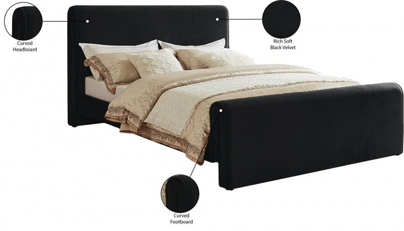 Sloan Velvet Queen Bed (3 Boxes) Black - Gate FurnitureQueen Bed