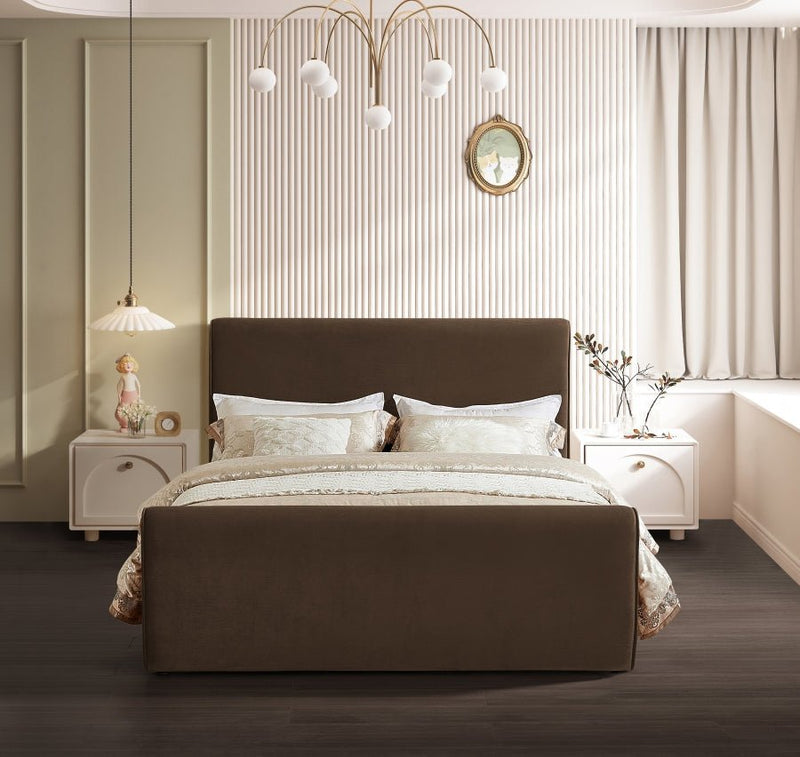 Sloan Velvet Queen Bed (3 Boxes) Brown - Gate FurnitureQueen Bed