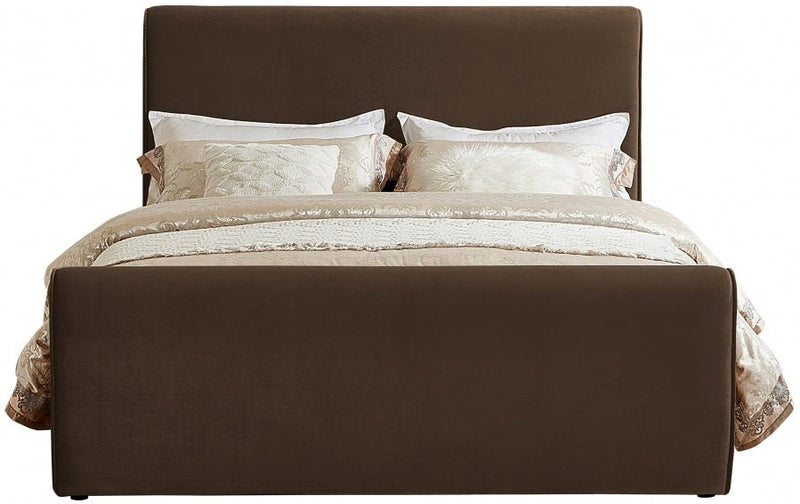 Sloan Velvet Queen Bed (3 Boxes) Brown - Gate FurnitureQueen Bed