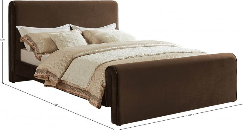 Sloan Velvet Queen Bed (3 Boxes) Brown - Gate FurnitureQueen Bed