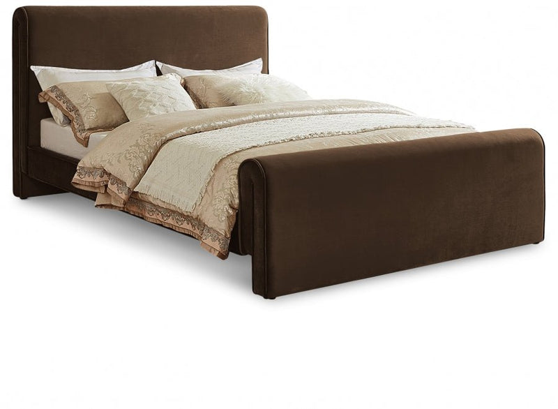 Sloan Velvet Queen Bed (3 Boxes) Brown - Gate FurnitureQueen Bed