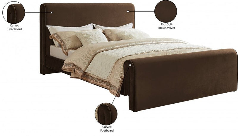 Sloan Velvet Queen Bed (3 Boxes) Brown - Gate FurnitureQueen Bed
